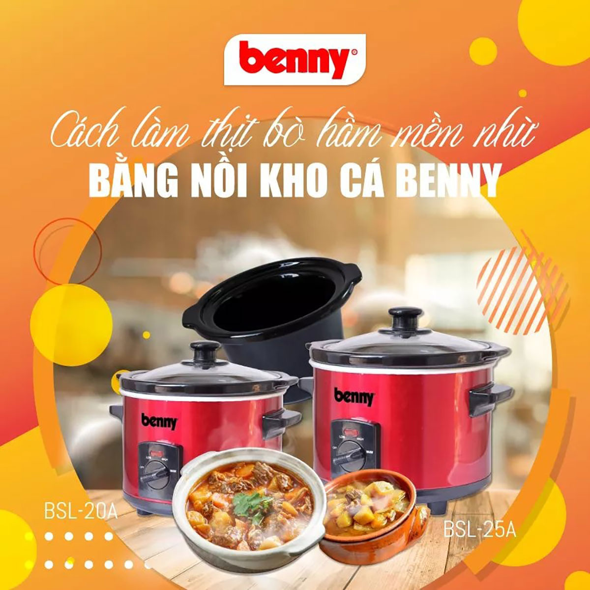 Nồi nấu chậm Benny BSL-20A - Nấu 20 món khác nhau, giữ nguyên chất và hương vị nguyên liệu