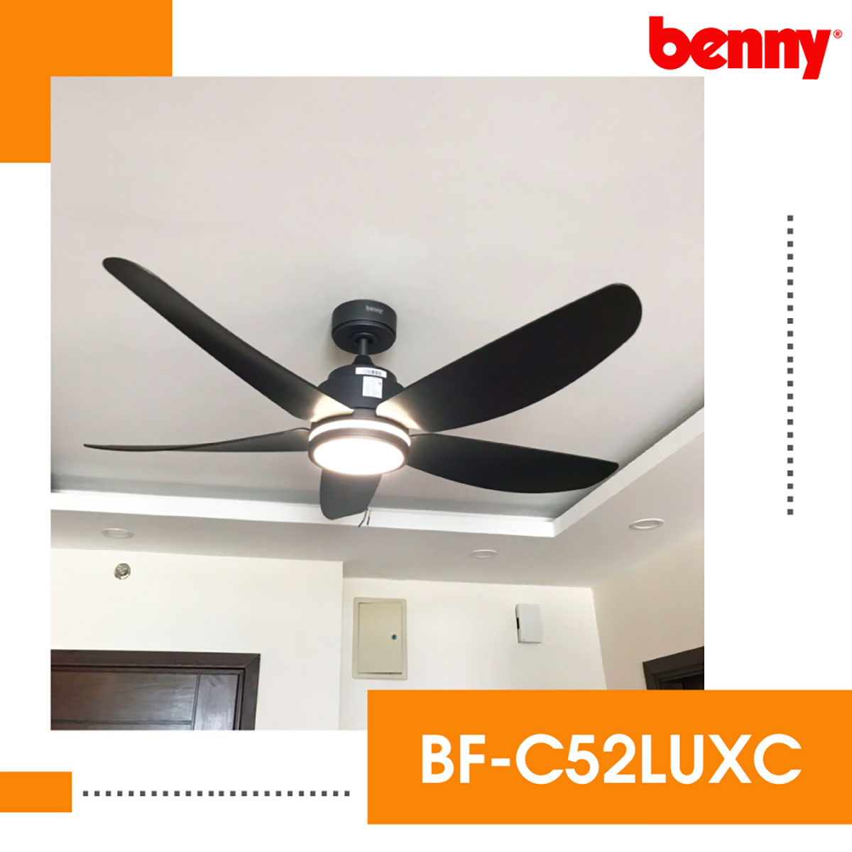 Quạt Trần Amore Enterno Benny BF-C52LUX-B vận hành êm ái, tích hợp đèn LED với 3 chế độ sáng