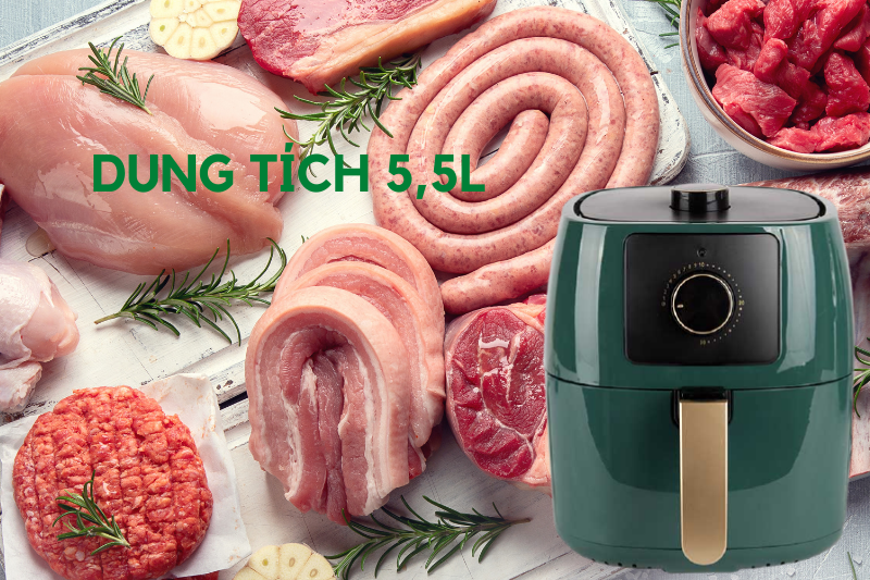 Nồi Chiên Không Dầu Benny Baf-55H, Green, 5.5 Lít, 1400W 3