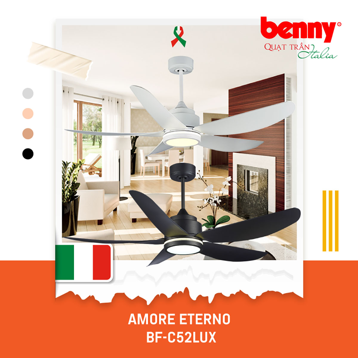 Quạt trần Benny Amore Enterno BF-C52LUX với chất liệu an toàn